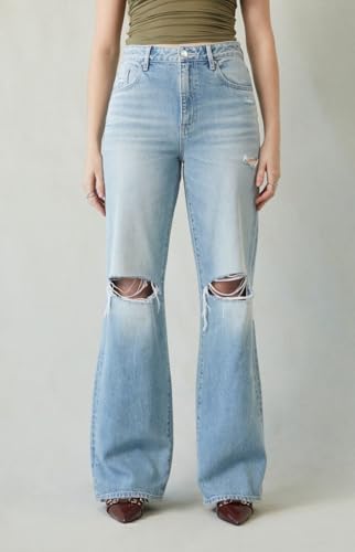 PacSun Women's Madison High Waisted Girlfriend Jeans Ripped Light Indigo3