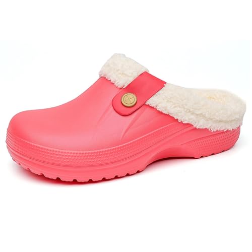 Women Men Fleece Lined Clogs Cozy Warm Fuzzy Indoor Outdoor Shoes Waterproof Slippers Winter Garden Shoes Non-Slip Slippers for Home Yard Winter Walks