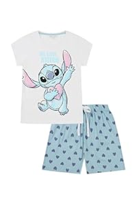 Disney Lilo and Stitch Ensemble pyjama court pour femme Motif We Love Stitch, blanc, 16-18