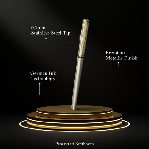 Paperkraft Beethoven- Blue Ceramic Roller Ball Pen (Pack of 1) | Classy Chrome & Gold tone finish|Premium Gifting Products|Ideal for Professionals|Official meeting essentials
