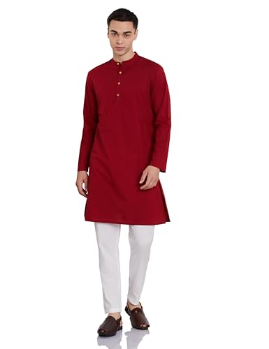 Image of Amazon Brand - Symbol Men's 100% Cotton Solid Long Length and Pant Set |Casual |Regular Fit - 2pcs (Available in Plus Sizes)