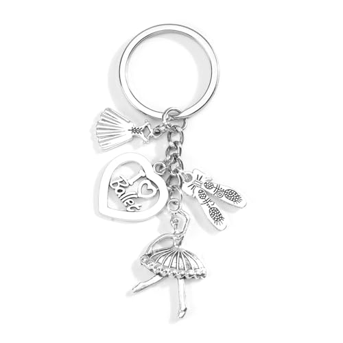 Llavero bailarina con bailarina zapato bolso colgante llavero para mujeres regalo para amantes de la danza lindo bolso encantos decoración plata de metal, plata, S
