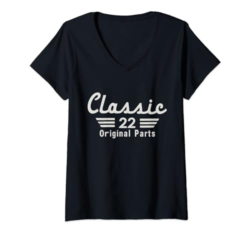 Womens 22 Year Old Vintage Classic Car 22th Birthday V-Neck T-Shirt