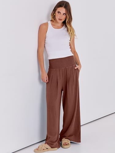 Image of ANRABESS Women Linen Palazzo Pants Summer Boho Wide Leg High Waist Casual Lounge Pant 2026 Beach Travel Vacation Outfits