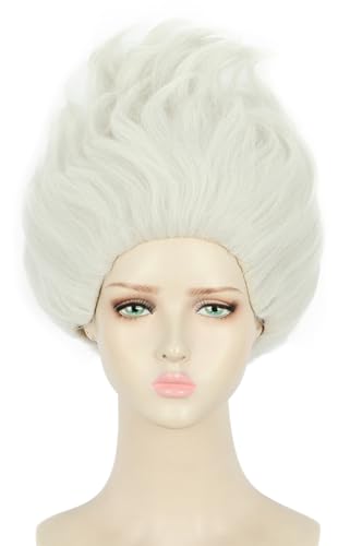 yuehong Adult Short White Fluffy Witch Wig Anime Cosplay Costume Heat Resistant Hair Halloween Cosplay Costume Wig