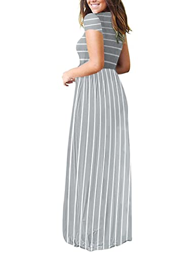 Image of MISFAY Women's Short Sleeve Maxi Dresses Long Casual Dresses with Pockets | Empire Elastic Waist, Crew Neck, Floor Length, Strentchy Flowy A Line Fit, Loose Plain Summer Outfits, Vacation Wear