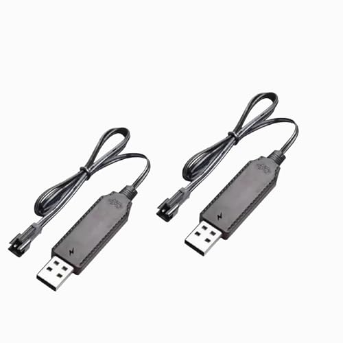 RC Toy Charger Cable for 3.7V Li-Po - SM-2P Plug for Mini RC Cars, Boats, Trucks - 2 Pack