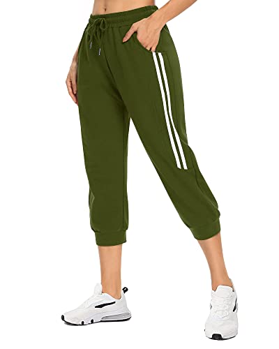 KaiDi Womens Capri Jogger Cargo Pants Sweatpants for Women with Pockets Workout Athletic Sports Gym Casual Wear (M, Army Green)