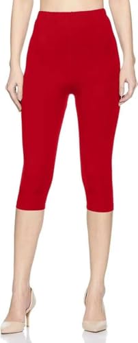 Image of Women's 3 /4 Calf-Length Leggings - Stretchable Cotton Blend, Comfortable Everyday Wear