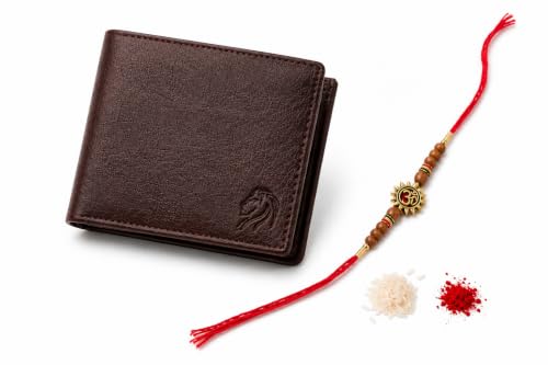 Image of VEMILIO Men's Vegan Leather Wallet with Coin Pocket | Slim Bifold Wallet for Men | 2 Cash Compartments | 3 Card Slots & 2 Hidden Pockets | Stylish Wallet for Daily Use & Gifting (Rakhi Brown Wallet)
