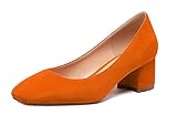 Elashe Femme Bout Carré Escarpins, 5cm Bloc Petit Talon, Bout Fermé À Enfiler Pumps Suède OrangeEU41