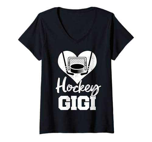 Womens Hockey Gigi Heart Funny Heartfelt Love Hockey Player Gigi V-Neck T-Shirt