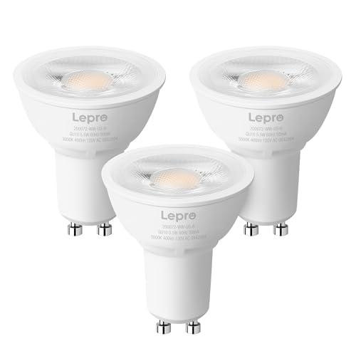 Lepro Dimmable GU10 Light Bulbs, 3000K Soft Warm Light GU10 LED Bulbs, 5.5W(50W Halogen Equivalent) PAR16 LED Spotlight Bulb, Track Lighting Bulb for Kitchen, Range Hood, Bedroom, 3 Packs Wa