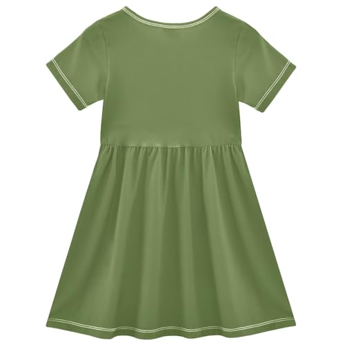 Dark Olive Green Toddler Girl Dress Summer Short Sleeve A-Line UPF50+ Casual Sundress for Girls 2T-8T Playwear Outfits2