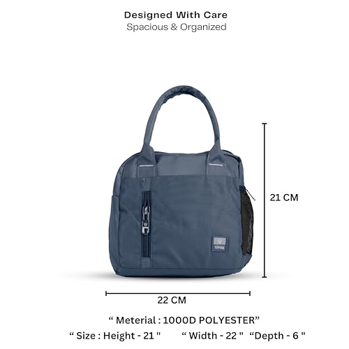 Image of Fluxy Lunch Bag for Men & Women | 7.4L Lunch Tote for Office, School & Travel | Durable 1000D Polyester Lunch Carrier with Zipper & Multiple Pockets | Reusable Tiffin Bag (Blue, 22 cm)