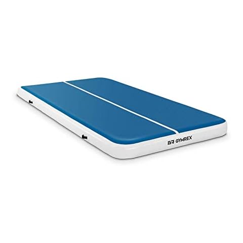 Gymrex GR-ATM8 Tumbling Matte 3m Aufblasbare Turnmatte 300 x 200 x 20 cm Gymnastikmatte Fitnessmatte Sportmatte Yogamatte 300 kg blau/weiß Cover