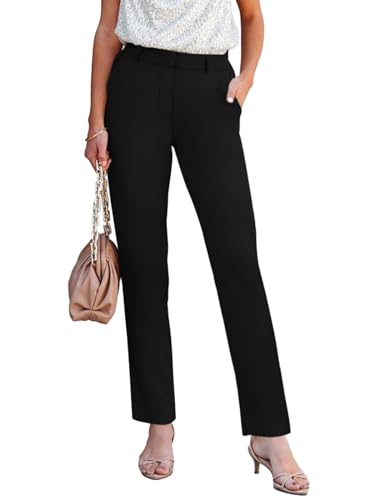 NIMIN Womens Work Dress Business Casual Pants High Waisted Office Trousers Straight Leg Ankle Slacks Pockets 2025 Summer Outfits Short Length Black Large2