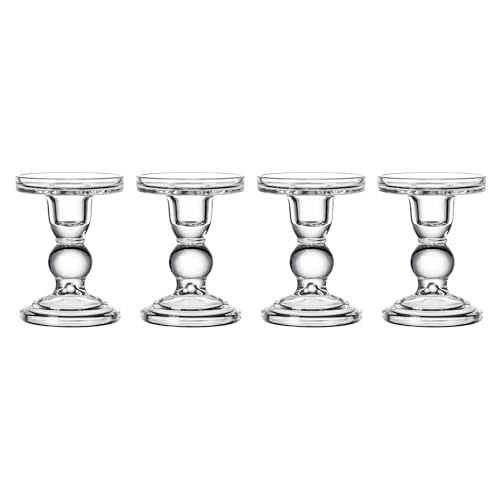 ViViTOP Glass Candle Holder Set of 4, Clear Candlestick Holders for Pillar Candles, 4.5