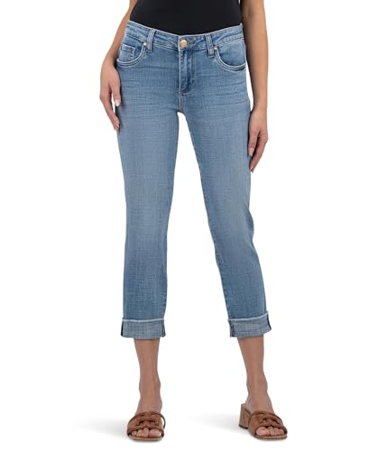 KUT from the Kloth Women's Petite Amy Crop Straight Leg Roll-up Fray in Gained