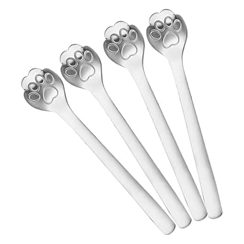 Benaton 4 Pieces Stainless Steel Teaspoons Cat Paw Coffee Spoons Dessert Spoons Set Coffee Spoon Mixing Spoon for Coffee Sugar Dessert Cake Ice Cream Soup Cappuccino Cover