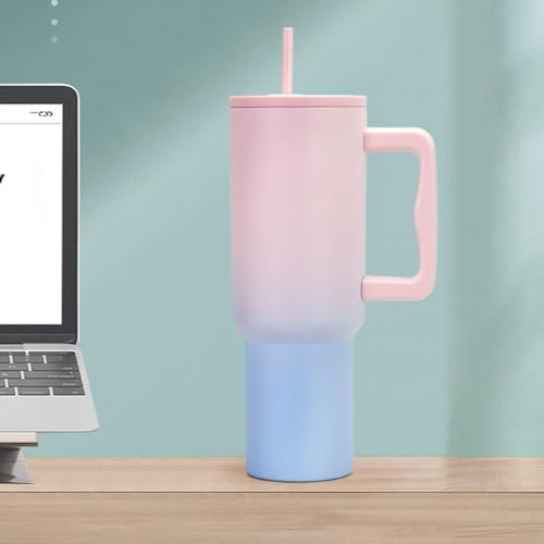 Image of Zephorus Personalized with Your Name, 1200ml Tumbler with Straw-Handle-Stainless Steel Double Wall Insulated Cup Leak-Proof Sipper Mug for Hot-Cold Drinks Coffee - Water Tumbler (Pink Blue Custom)