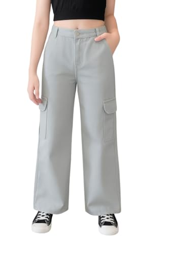Image of ADBUCKS Stretchable High Rise Cargo Style Wide Leg Jeans for Girls II Girls Jeans