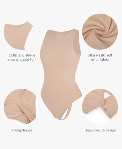 Image of Popilush Bodysuits for Women Scoop Neck Body Suits Sleeveless Thong Halter Cotton Casual Tank Top for Summer
