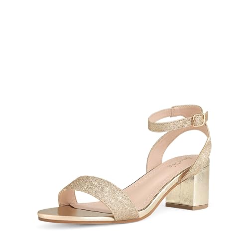 DREAM PAIRS Women's Open Toe Ankle Strap Low Block Chunky Heels Sandals Party Dress Pumps Shoes,Size 9,Gold/Glitter,CARNIVAL