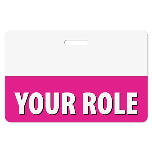 Custom Bright Pink ID Badge (ID Horizontal) - Double Sided Backer Card - Durable and Water Resistant Great for Security, Trade Show, Visitor, Work Badge