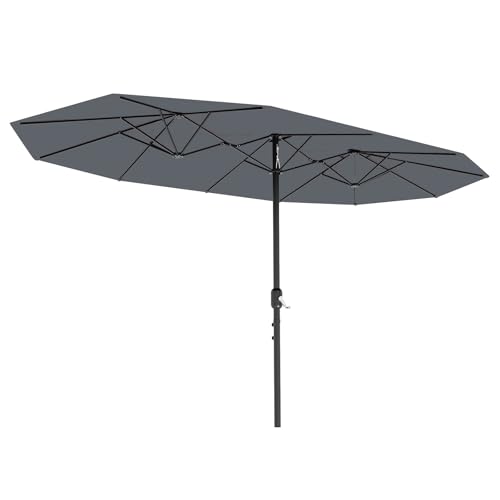 13FT umbrella outdoor patio,Double-Sided Rectangle Umbrella Oversized Shade for 2-6 People, Fade Resistant Canopy for Deck Pool Garden Backyard(Grey, 13FT)