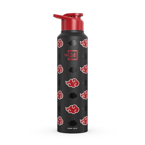 Image of Water Bottle 950ml Stainless Steel Sports /Fridge Bottle with Sipper Cap | 1-Year Warranty | Single Wall| For Home, Office, Gym, Travelling | Lightweight | Naruto Ninja | Black - Akatsuki Cloud