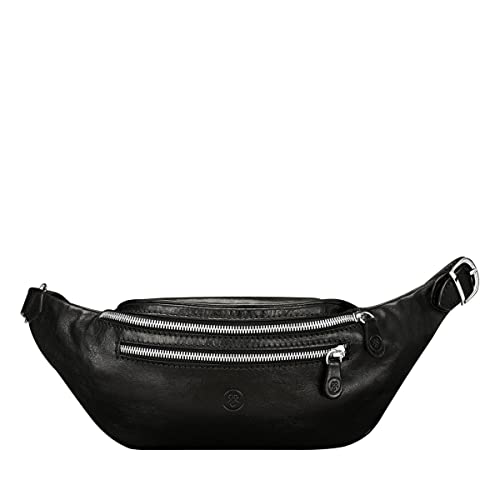Maxwell Scott - Personalized Mens Womens Luxury Leather Fanny Pack Belt Bag - Handmade from Italian Full Grain Hides - The Centolla Black