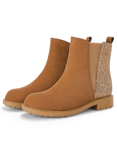 Coutgo Girls Glitter Ankle Boots Side Zipper Comfortable Chelsea Dress Booties for Toddler/Little Kid/Big Kids