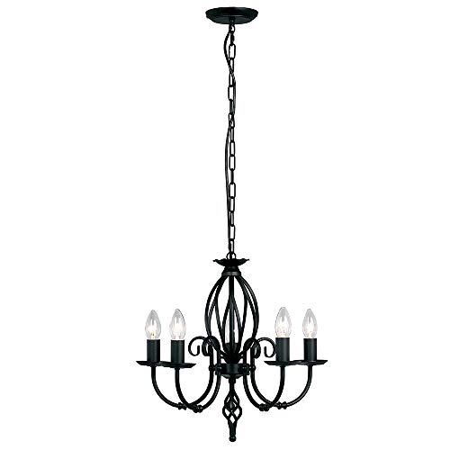 5 Bulb Chandelier Hanging Pendant Light - Artisan Knot Twist Detail - Black - LED E14 60W Bulb