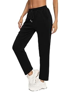 Aseniza Pantalon Jogging Femme Pantalon Large Sport Femme Droit et Décontracté Bas de Jogging en Coton Extensible avec Taille Haute et Poches Sportswear Chic pour Running Fitness Training Noir M