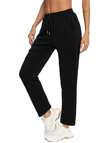 Aseniza Pantalon Chandal Mujer Invierno Algodón Deportes Chándal Jogger para Casual Tallas Grandes con Bolsillos Negro XL