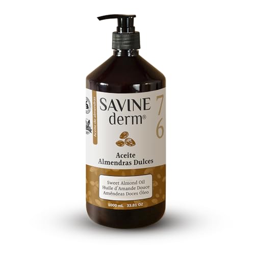 SAVINE DERM Aceite de Almendras Dulces 100% Natural – Antiestrías Embarazo – Hidratante Corporal y Facial – Piel Suave y Elástica – Puro y Vegano – Apto para Masajes y Bebés (1 L)