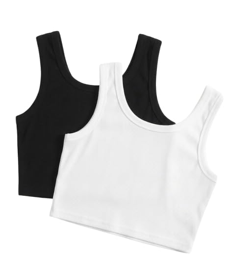 Ribbed Crop Tank Tops, Black and White, Sleeveless for Girls (Pack of 2)-picture-29