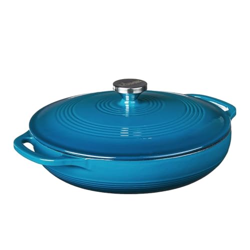 Lodge Essential Enamel Braiser 3.5 Quart - Refrigerator- & Oven-Safe up to 500 F - Heat-Retaining Induction-Safe & PFAS-Free Enamel Cookware - Cornflower Blue