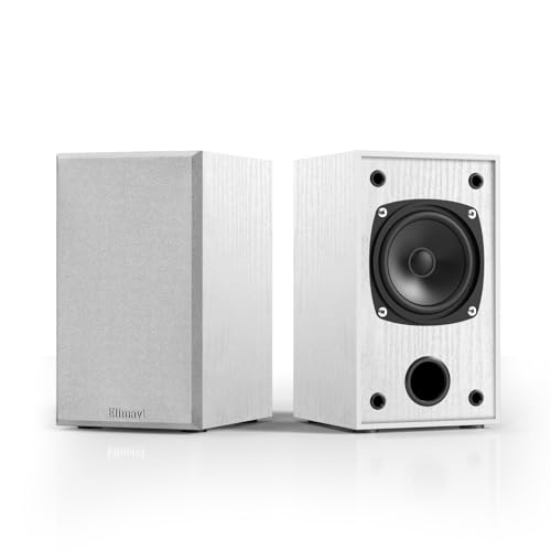 Elimavi Passive Bookshelf Speakers for Home Theater Surround Sound, Satellite Stereo Speakers with Classic Wood Grain for Record Player/Computer/TV, Wall Mountable, Cable Included, White