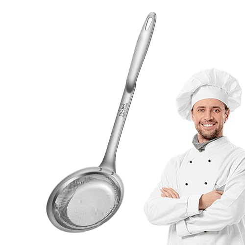 Colador de acero inoxidable de malla fina, espumadera multifuncional para aceite de cocina, filtro de malla fina de mango largo, tamiz para eliminar espuma para cocinar pasta, arroz, verduras, fru