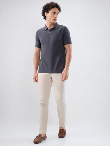 Image of Park Avenue Men Slim Fit Solid Pattern Cotton Polyester Blend Half Sleeve Polo Neck Casual T-Shirt