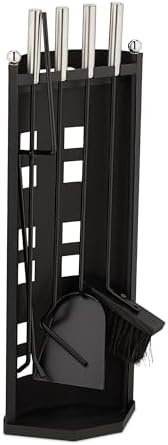 En.casa Kaminbesteck 5-teilig Bronze - Kamingarnitur Mit Ständer, Besen, Schaufel, Zange & Schürhaken