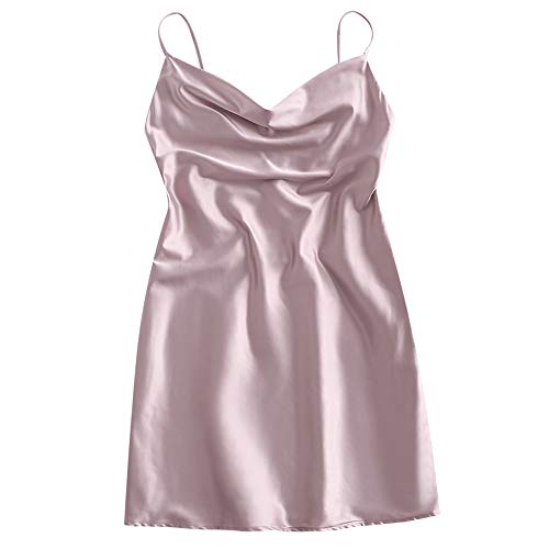 ZAFUL Women s Satin Spaghetti Strap Cowl Neck Side Slit Party Mini Cami Dress (Solid-Lilac, M)