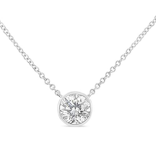Haus of Brilliance 10K White Gold 1/10 Carat Round Brilliant-Cut Diamond Modern Bezel-Set Solitaire 16"-18" Pendant Necklace (H-I Color, SI2-I1 Clarity)