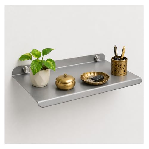 Image of OrganizeMee 9 Inch Grey Wall Shelf - Metal Floating Shelf for Wall, Wall Mounted Shelves, Modern Wall Shelf for Bedroom & Living Room Storage, Minimalist Wall Mount Shelf (22.86 CM Long X 12 CM deep)
