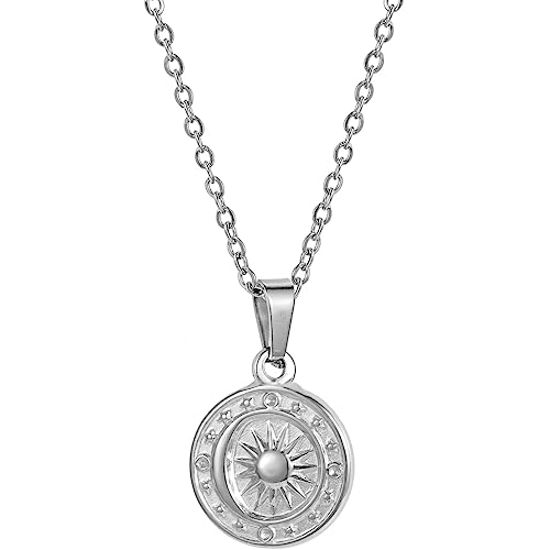 Jude Jewelers Stainless Steel Sun Moon Star Round Shaped Holiday Summer Beach Pendant Necklace