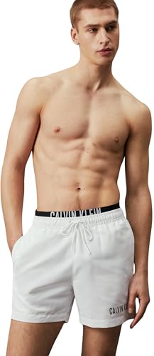 Calvin Klein Bañador Hombre Medium Double Pernera media, Blanco, M