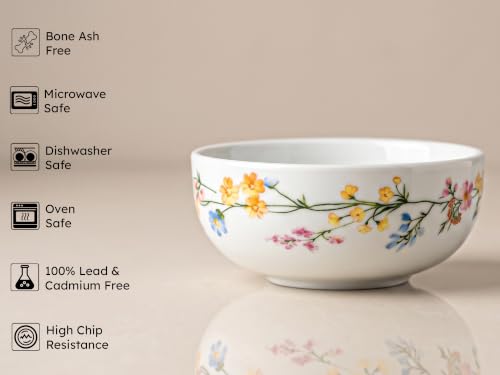 Image of Bodhi House 2-Piece Floral Vine Design | Porcelain Serving Bowl Set | Microwave & Dishwasher Safe | Elegant Tableware for Home Dining, Parties, Serving & Gifting Use
