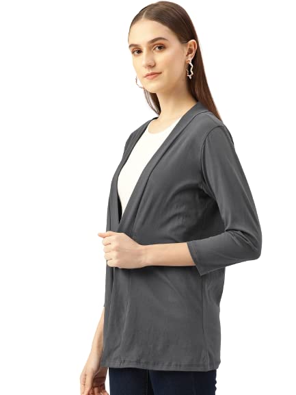 Women Grey Color Solid Front Open Shrugs-image-37